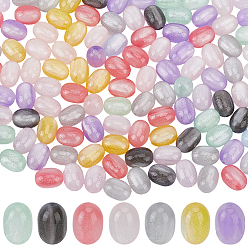 Mixed Color 130Pcs Two Tone Resin UV Reactive Beads, Color Changing Beads, Oval, with Glitter Powder, Mixed Color, 11x8mm, Hole: 1.5~1.6mm
