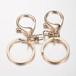 Light Gold Iron Alloy Lobster Claw Clasp Keychain, Light Gold, 68x30mm