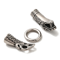 Antique Silver 304 Stainless Steel Spring Gate Rings, Manual Polishing, Dragon, Antique Silver, 72mm