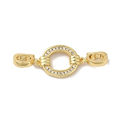 Golden Rack Plating Brass Micro Pave Clear Cubic Zirconia Fold Over Clasps, Cadmium Free & Lead Free, Long-Lasting Plated, Golden, 38mm