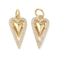 Real 18K Gold Plated Brass Micro Pave Clear Cubic Zirconia Pendants, Heart Charms, Real 18K Gold Plated, 17x9x2mm