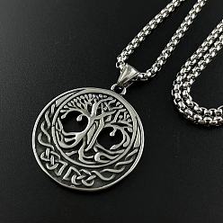Нержавеющая Сталь Цвет Стильные панк-ожерелья из нержавеющей стали с полым древом жизни для мужчин, цвет нержавеющей стали