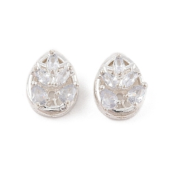 Серебро Стойки обшивки латунь микро проложить кубического циркония бусы, долговечный, без свинца и без кадмия, слезинка с цветком, серебряные, 12x9.5x6 мм, отверстие : 1.8 мм