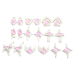 Бледно-Розовый Набор для поиска поделок для изготовления ювелирных изделий, в том числе 18 шт. 9 из сплава со стеклянными подвесками и подвесками-коннекторами, сердце, цветок, звезда, крест, бабочка и отпечаток собачьей лапы, розовый жемчуг, 17~30.5x11~26x4.5~6 мм, отверстие : 1~4.6 мм, 2 шт / стиль