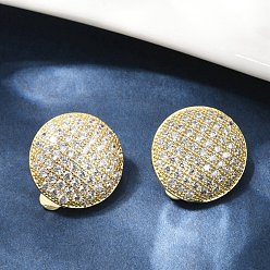 Настоящее золото 18K Полукруглые латунные клипсы с микропаве из прозрачных кубических цирконий, долговечный, без кадмия и без свинца, стойки покрытие, реальный 18 k позолоченный, 16.5x15 мм