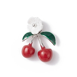 Платина Подвески из эмали и сплава, с искусственным жемчужным цветком из смолы и соединительным кольцом, вишневое очарование, платина, 16x15x6.5 мм, отверстие : 3.4 мм