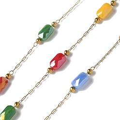 Разноцветный 316 хирургические звенья из нержавеющей стали, со стальными и стеклянными бусинами, пайки, реальный 18 k позолоченный, красочный, 2.5x1x0.5 мм, около 16.40 футов (5 м) / рулон