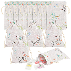 Wheat Cotton Storage Bag, Drawstring Bag, Rectangle with Floral Pattern, Wheat, 13.7x9.5x0.65cm