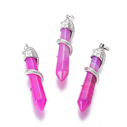 Полосатый Агат Большие подвески из натурального полосатого агата / полосатого агата, с латунной фурнитурой , змея с бриллиантом, окрашенные, Платиновый металл, красно-фиолетовые, 60x12 мм, отверстие : 5x7 мм