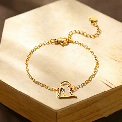 Golden 304 Stainless Steel Two Dog Outline Link Bracelets, Cable Chain Bracelets for Women, Golden, 6.69 inch(17cm)