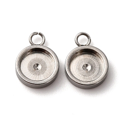Нержавеющая Сталь Цвет 201 Настройки кабошон из нержавеющей стали кулон, плоско-круглые, цвет нержавеющей стали, лоток : 6.5 мм, 11x8x2.5 мм, отверстие : 1.8 мм