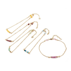 Mixed Color Natural Dyed Malaysia Jade Link Anklets for Women, Brass Chain Anklets, Golden, Mixed Color, 10-1/4 inch(26cm), 2mm