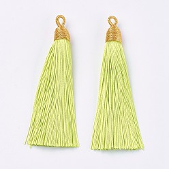 Желтый Полиэстер кисточка большие подвески украшения, желтые, 85~90x9~10 мм, отверстие : 3 мм