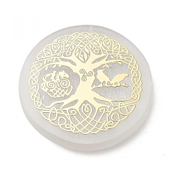 Tree of Life Плоские круглые подставки для ломтиков из натурального селенита, Камень Рейки для баланса чакр, кристалл исцеления, древо жизни, 64.5~66x7.5~8.5 мм