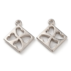 Platinum CCB Plastic Pendants, Rhombus with Heart Charm, Platinum, 32x27x4mm, Hole: 2mm