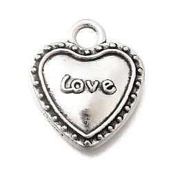Античное Серебро Сплавочные подвески тибетского стиля, сердце со словом любовь прелести, античное серебро, 15.5x13x2.5 мм, отверстие : 2.5 мм, Около 1333 шт / 1000 г