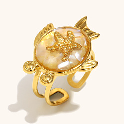 Fish 304 манжетные кольца из нержавеющей стали и эмали, реальный 18 k позолоченный, рыба, внутренний диаметр: 15~20 мм