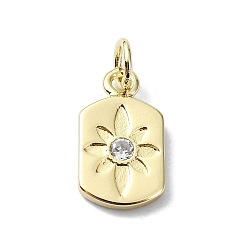 Rectangle Подвески из латуни с микро-паве и звездной тематикой, прозрачные циркониевые подвески, без кадмия, без никеля и без свинца, с целью перехода в кольце, реальный 18 k позолоченный, прямоугольные, 15x8x1.5 мм, отверстие : 3 мм