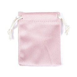 Pink Бархатные мешочки для хранения украшений на шнурке, прямоугольные, розовые, 8.5~9.2x6.8~7.2x0.3~0.4 см