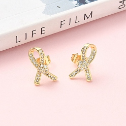 Золотой Серьги-гвоздики из латунного микро-паве, стойки покрытие, форма ленты, без кадмия и без свинца, золотые, 15x9 мм