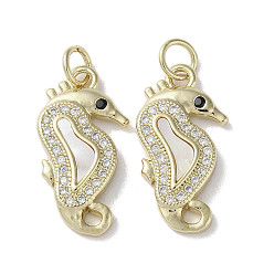 Sea Horse Латунные микро проложить кубического циркония подвески, без кадмия и без свинца, с оболочкой, реальный 18 k позолоченный, морской конек, 21x10.5x3 мм, отверстие : 3 мм
