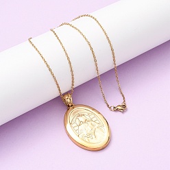 Настоящее золото 18K 304 Овальные ожерелья из нержавеющей стали с подвеской в виде Девы Марии для женщин, ионное покрытие (ip), реальный 18 k позолоченный, 17.72 дюйм (45 см)