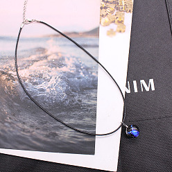 Козерог Светящийся цинковый сплав и стекло, плоские круглые подвески с созвездием, черные корейские вощеные шнуры, ожерелья, платина, Козерог, 17.72 дюйм (45 см)