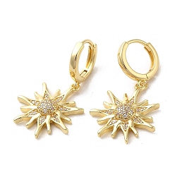 Золотой Висячие серьги-кольца из латуни с микропаве и кубическим цирконием, покрытие стойки, солнце, золотые, 32x17.5 мм
