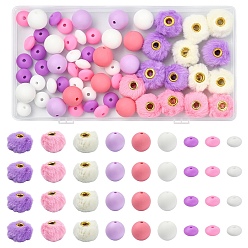 Mixed Color DIY Findings Kits, include Imitation Rabbit Hair European Beads, Round & Rondelle Silicone Focal Beads, Mixed Color, 12~20x6~15m, Hole: 2~4mm