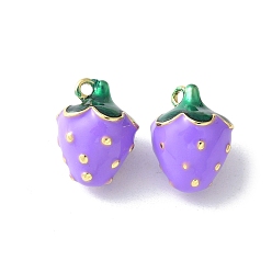 Лиловый Латунные подвески, с эмалью, долговечный, без кадмия и без свинца, стойки покрытие, реальный 18 k позолоченный, клубничное очарование, сирень, 15.5x12x12.5 мм, отверстие : 1.6 мм