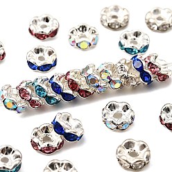 (52) Непрозрачная лаванда Латунные бусины разделители для поставки стразов, класс А, волнистый край, серебряный цвет гальваническим, рондель, разноцветные, 7x3.2 мм, отверстие : 1 мм