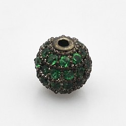 Gunmetal CZ Brass Micro Pave Grade AAA Lime Green Color Cubic Zirconia Round Beads, Cadmium Free & Nickel Free & Lead Free, Gunmetal, 6mm, Hole: 1.5mm