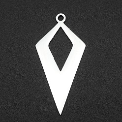 Нержавеющая Сталь Цвет Устойчивые к потускнению 201 подвески из нержавеющей стали с открытой задней частью, для diy уф смолы, эпоксидная смола, Прессованные цветочные украшения, ромб, лазерная резка, цвет нержавеющей стали, 15x6.5x1 мм, отверстие : 1.6 мм