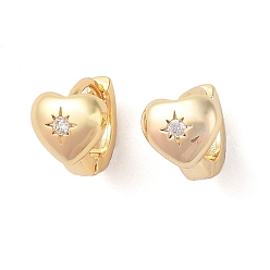 Золотой Серьга-кольцо из латуни с прозрачным фианитом, сердце, золотые, 9x7.5x11 мм