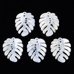 WhiteSmoke Opaque Cellulose Acetate(Resin) Pendants, Leaf, WhiteSmoke, 28.5x22.5x2.5mm, Hole: 1.2mm