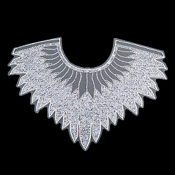 Белый Отделка воротника из полиэстерового глиттера с компьютерной вышивкой, край аппликации для шитья одежды, накладной воротник из цветочного кружева своими руками, белые, 410x550x3 мм