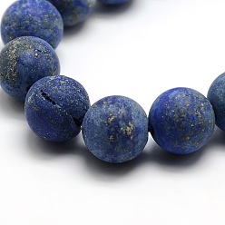 Lapis Lazuli Natural Frosted Lapis Lazuli Round Bead Strands, Dyed & Heated, 10mm, Hole: 1mm, about 37~39pcs/strand, 14.9~15.6 inch