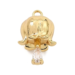 Real 18K Gold Plated Brss Micro Pave Clear Cubic Zirconia Pendants, Lily Of The Valley with Teardrop Charms, Real 18K Gold Plated, 18x11.5~12mm, Hole: 2mm