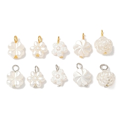 Платиновый & Золотой 10шт 2 цвета пластиковые жемчужные подвески, цветок, с железными петлями, платиной и золотом, 14.5~17x10.5~12x3.5~11 мм, отверстие : 2~4 мм, 5 шт / цвет