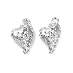 Платина Латунные микро проложить кубического циркония подвески, без кадмия, без никеля и без свинца, сердце прелести, платина, 14.5x8.5x4.5 мм, отверстие : 1.2 мм