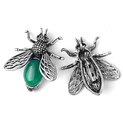 Малайский Нефрит Броши в форме пчел из окрашенного натурального малайзийского нефрита, броши с насекомыми из сплава и стекла со стразами, античное серебро, 48x40x12 мм