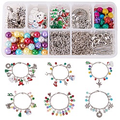 Mixed Color DIY Christmas Bracelet Making, with Alloy Pendants, Acrylic Beads, 304 Stainless Steel Chains, and Brass Lobster Claw Clasps, Mixed Color, 13.5x7x3cm