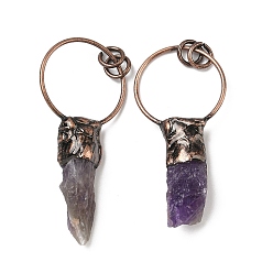 Аметист Природный аметист большие кулоны, подвески-самородки с латунными кольцами, Красная медь, 43~68x29.5~30.5x3~13 мм, отверстие : 6 мм