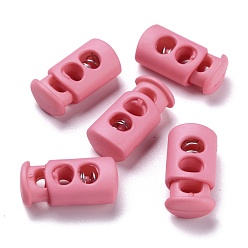 Ярко-Розовый Пластиковый пружинный стопорный цилиндр замка шнура, с железной фурнитурой, 2-луночное, платина, ярко-розовый, 23.5x12x8.5 мм, отверстие : 6x3.5 мм