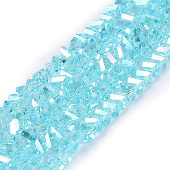 Sky Blue Electroplate Transparent Glass Beads Strands, Triangle, Faceted, AB Color Plated, Sky Blue, 2~3x3~3.5x3~3.5mm, Hole: 0.7~0.9mm, about 122~136pcs/strand, 10.43~11.61 inch(26.5~29.5cm)