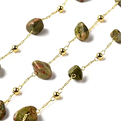 Унакит Цепочки из бисера из натурального унакита ручной работы, пайки, с реечной обшивкой латунными выводами, долговечный, без свинца и без кадмия, с катушкой, 5~14x2~7x3~7 мм