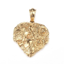 Золотой 316 хирургические подвески из нержавеющей стали, сердце с черепом, золотые, 45x42x8 мм, отверстие : 7x12.5 мм