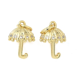 Настоящее золото 18K Латунные микропаве прозрачные подвески с фианитом, зонтик прелести, долговечный, без кадмия и без свинца, стойки покрытие, с целью перехода в кольце, реальный 18 k позолоченный, 11.5x8 мм, отверстие : 3.6 мм