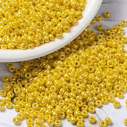 (RR422D) Opaque Yellow Luster Миюки круглые бусины рокайль, японский бисер, (rr 422 d) непрозрачный желтый блеск, 8/0, 3 мм, отверстие : 1 мм, Около 422~455 шт / 10 г