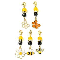 (52) Непрозрачная лаванда 5 шт 5 стили пчелы и цветы сплав эмаль подвесные украшения, Бусины из натурального черного оникса и окрашенного малайзийского нефрита, а также застежки-клешни лобстера, подвески для украшений сумок, разноцветные, 49~58 мм, 1 шт / стиль